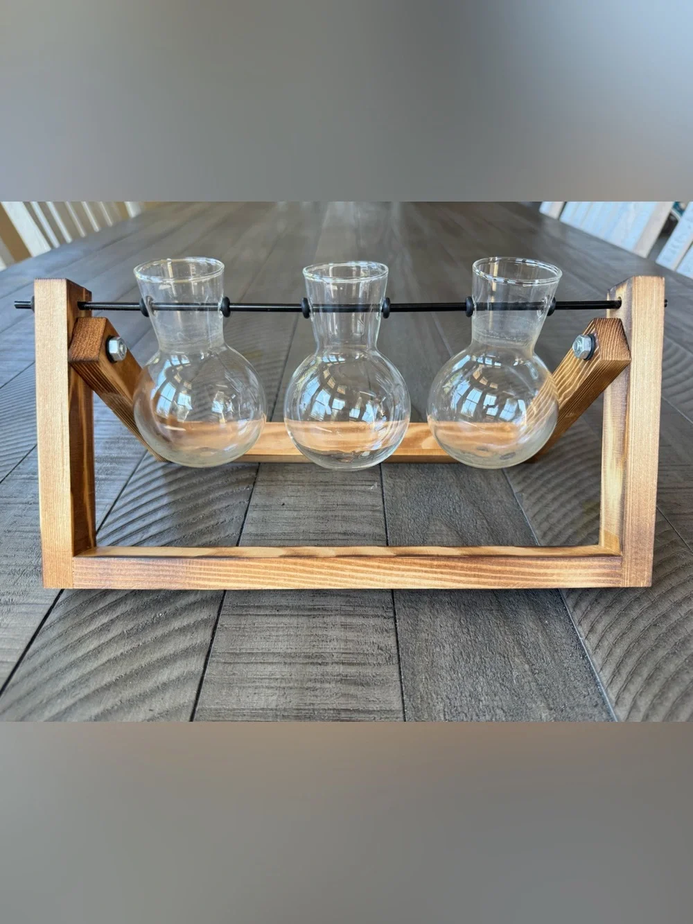 Retro Desktop Plant Terrarium Wooden 3-Vase Farmhouse Tabletop Centerpiece